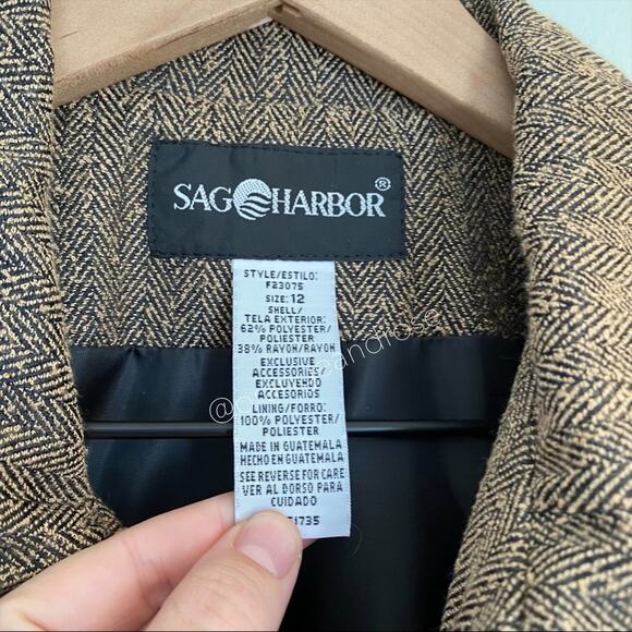 Deadstock vintage Sag Harbor Brown Chevron Collared Zip Up Blazer Jacket 12 L - Picture 3 of 12